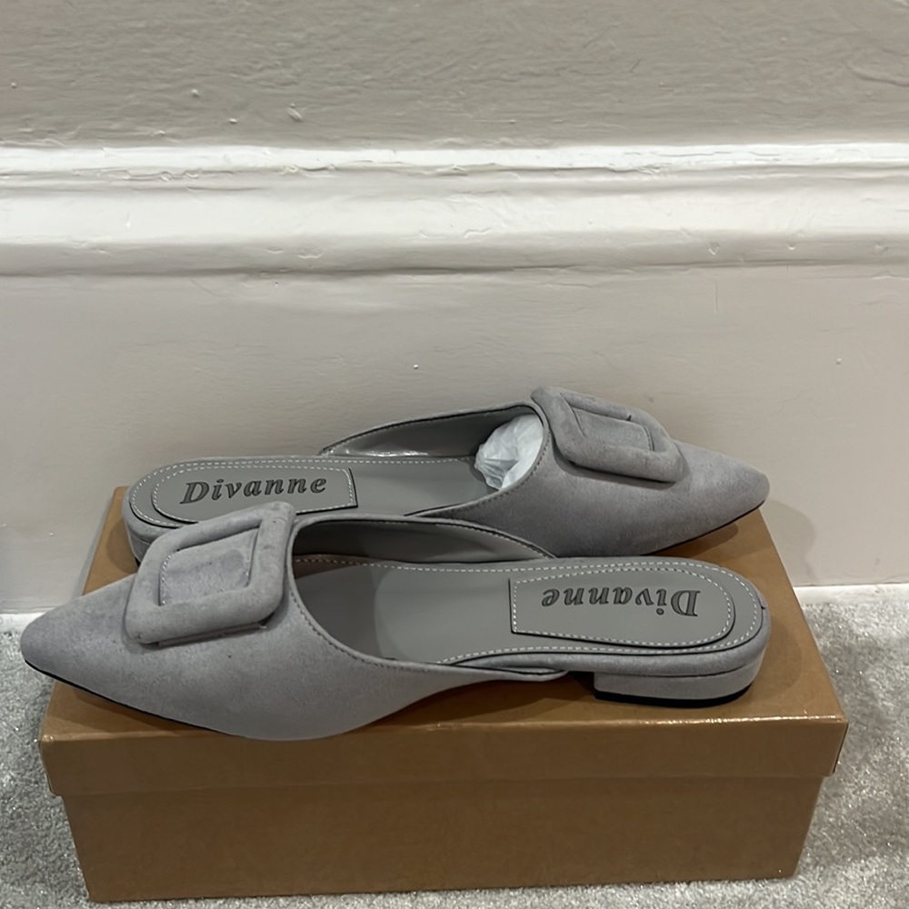 Divanne Mules for Women, Buckle Flat Mules, New